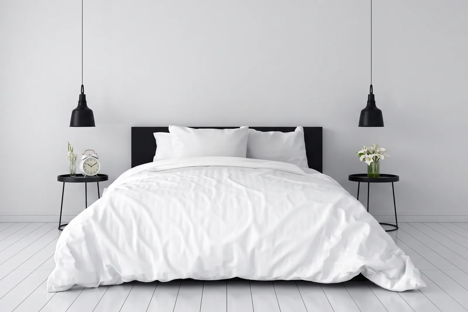 Modern bedroom with white and black finishes